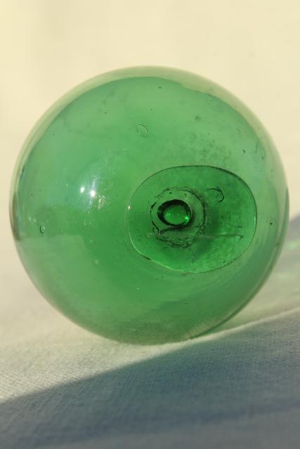 vintage glass fishing net floats, hand blown glass balls, blue green amber amethyst colored glass 