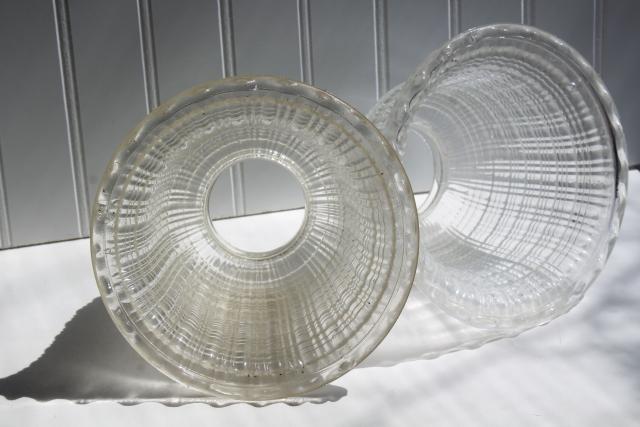 vintage glass lamp or light shade pair holophane style prismatic waffle pattern clear glass