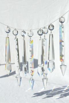 vintage glass lustres, mantel lamp lusters, long glass prisms hanging ornaments