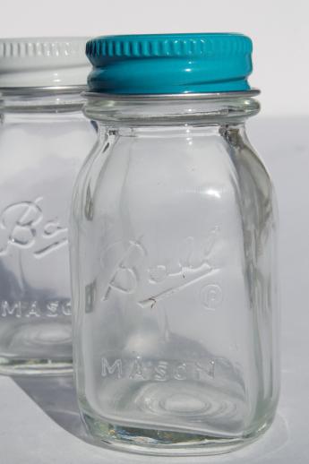 vintage glass mason jars S&P shakers w/ metal shaker lids, new old stock lot