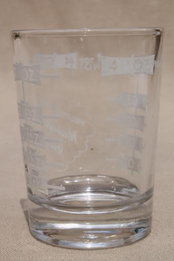 vintage glass ounce measures, graduated measuring glasses, medicine glasses & jiggers