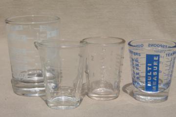 vintage glass ounce measures, graduated measuring glasses, medicine glasses & jiggers