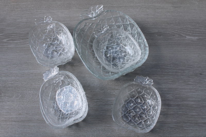 vintage glass pineapple shape salad bowls or snack dishes tiki bar style