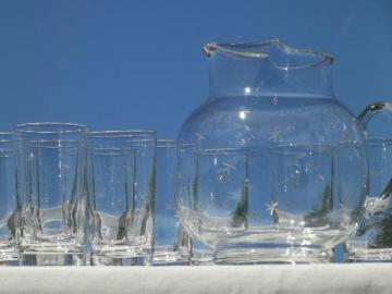 Vintage Lemonade Clear Glass Juice Carafe Pitcher embossed 9-1/2 tall