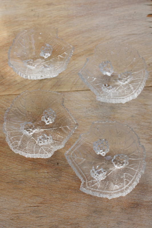 vintage glass salt dips dishes salt cellars, bramble berry leaf clear glass salts