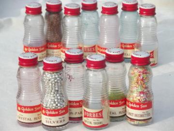 vintage glass spice set jars w/ mid-century cake decorations & sprinkles!