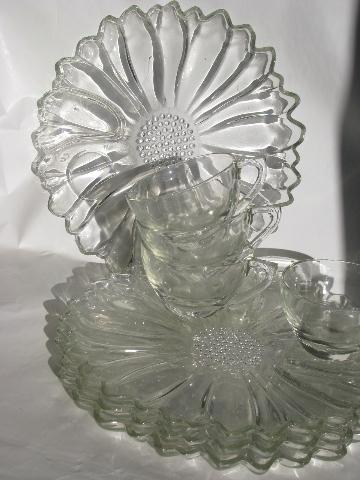 vintage glass sunflowers snack sets, round flower plates & cups