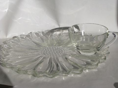 vintage glass sunflowers snack sets, round flower plates & cups