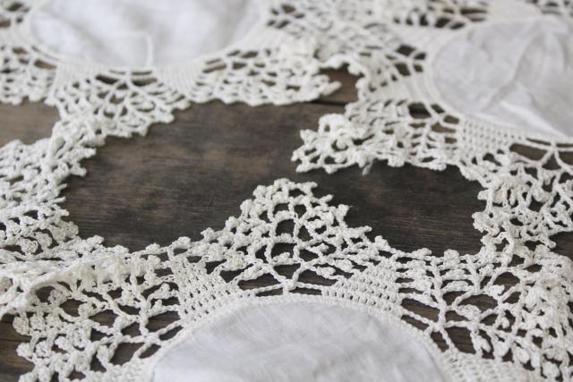 vintage goblet rounds small table mat doilies set of 18, handmade crochet lace on linen