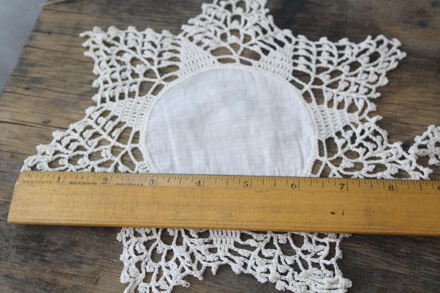 vintage goblet rounds small table mat doilies set of 18, handmade crochet lace on linen