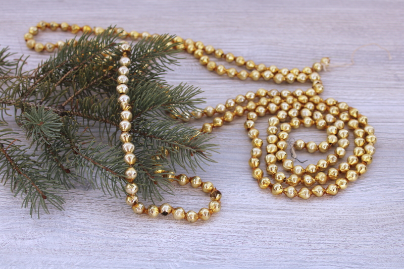 vintage gold mercury glass beads string Christmas tree garland decoration