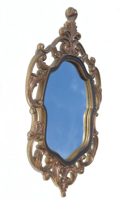 vintage gold rococo plastic frame mirror, mid-century Turner wall art