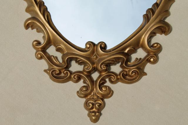 vintage gold rococo plastic wall mirror, petite size ornate french country frame