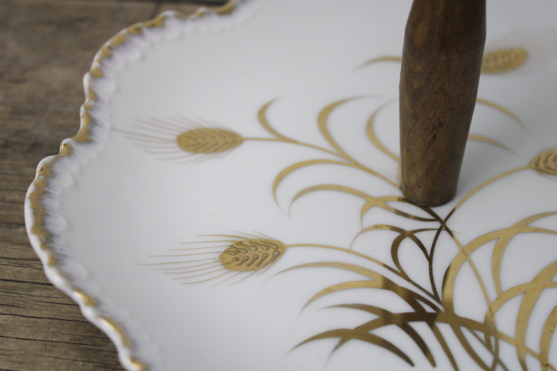 vintage gold wheat Lefton Japan hand painted china tiered tray serving plate