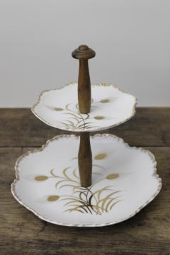 vintage gold wheat Lefton Japan hand painted china tiered tray serving plate