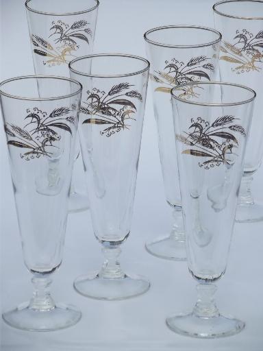 Vintage Gold Wheat Pattern Small Juice Glasses Gold Rim Libbey Beverage