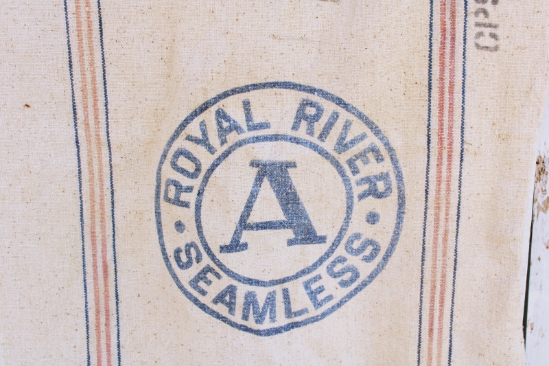 vintage grain sack, Royal River seamless red blue stripe homespun type heavy cotton