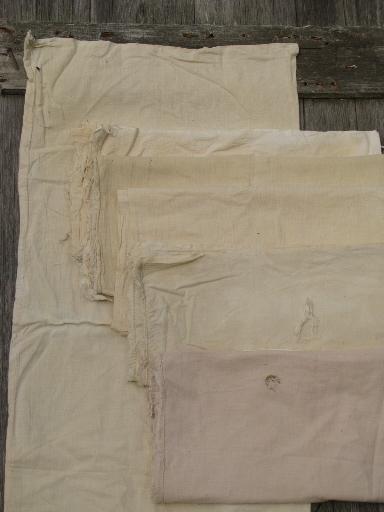 vintage grain sack feed bag lot, primitive old natural cotton fabric