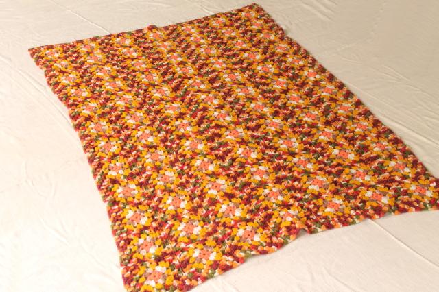vintage granny square crochet afghan throw blanket in retro fall colors