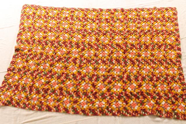 vintage granny square crochet afghan throw blanket in retro fall colors