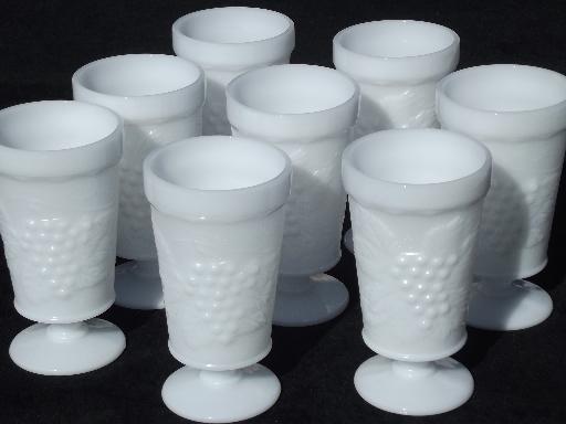vintage grapes milk glass, 8 Anchor Hocking round footed tumbler glasses