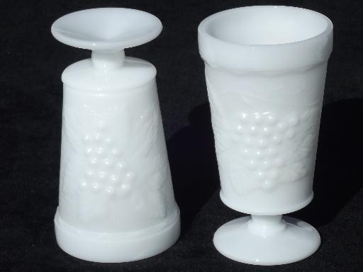 vintage grapes milk glass, 8 Anchor Hocking round footed tumbler glasses
