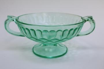 vintage green depression glass candy dish Aunt Polly pattern US Glass, 1920s 30s