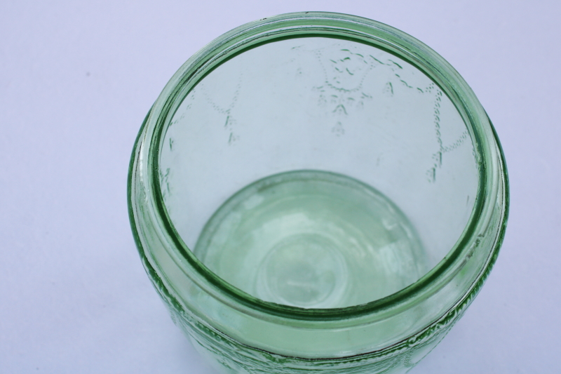 vintage green depression glass cookie biscuit jar no lid, Anchor Hocking Cameo pattern