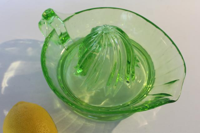 vintage green depression glass orange or grapefruit juicer, large glass reamer