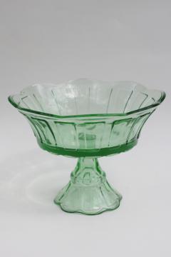 vintage green glass compote or trifle bowl, pedestal dish dessert stand