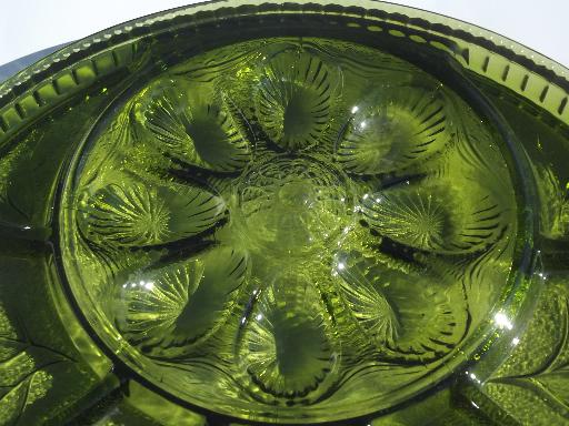 vintage green glass deviled egg plate relish tray, Indiana glass egg plate