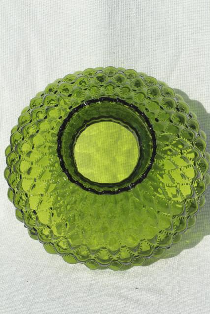 vintage green glass lampshade, large quilted diamond pattern glass shade 