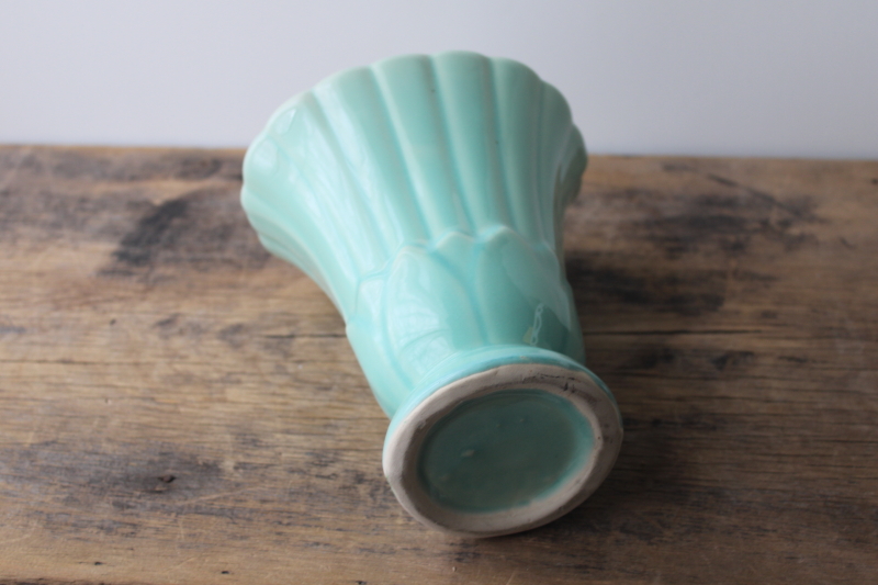 vintage green glaze USA pottery vase deco water lily mid-century modern ceramic
