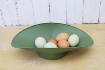 vintage green painted metal bowl scoop shape kitchen scale pan, modern farmhouse decor