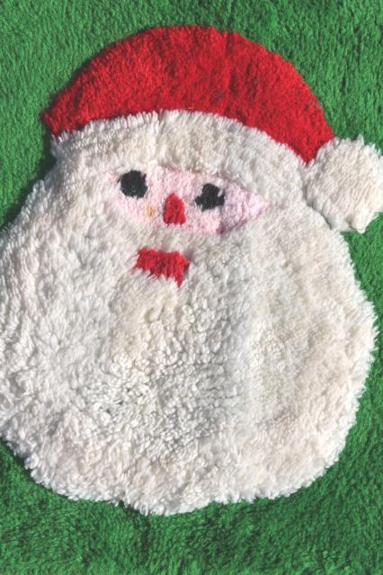 vintage green & red rug w/ Santa Claus - soft pile bath mat, or holiday welcome door mat