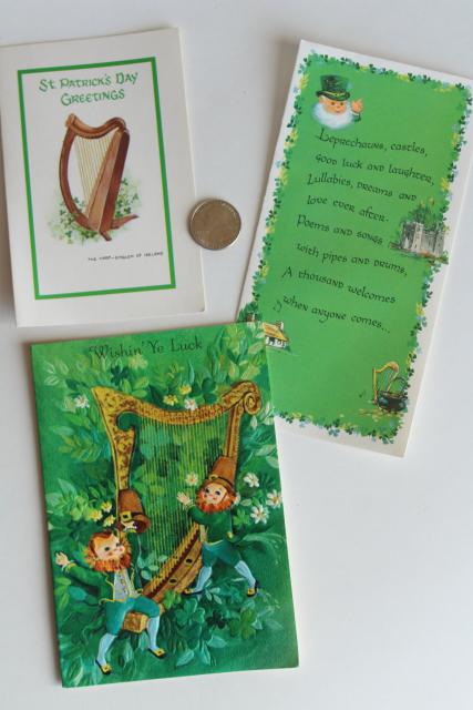 vintage greeting cards, party decor paper napkins - St Patrick's Day shamrocks leprechauns