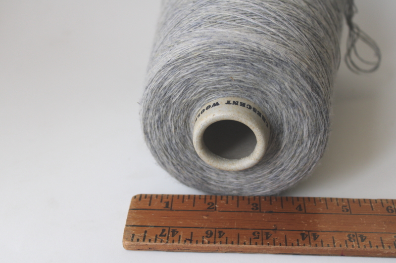 vintage grey wool lace weight yarn, large cone spool Crescent Woolen Mills