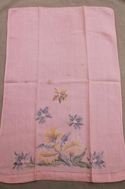 vintage guest towels, handkerchief linen & fine cotton w/ embroidery, madeira applique