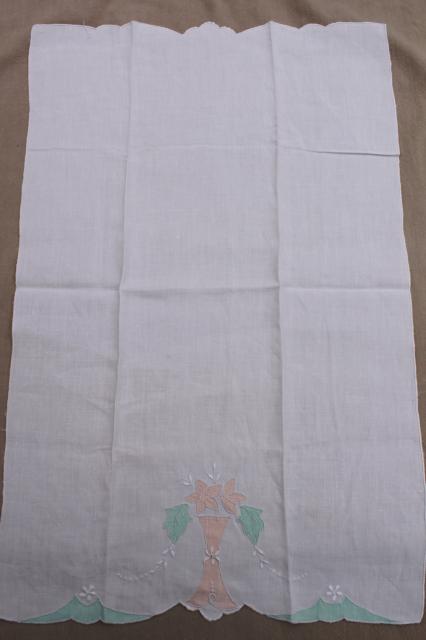 vintage guest towels, handkerchief linen & fine cotton w/ embroidery, madeira applique