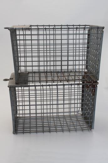 vintage gym locker basket lot, industrial galvanized wire baskets w/ numbers
