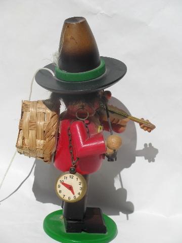 vintage gypsy baron wooden Steinbach smoker, wood figure w/ music box