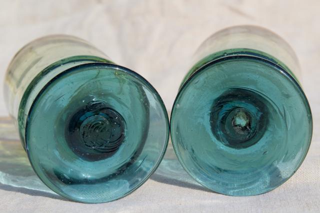 vintage hand blown Mexican glass goblets, blue to golden amber shaded glass
