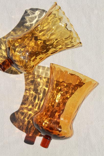 vintage hand blown glass candle cups, amber glass votive glasses for sconces or candle holders