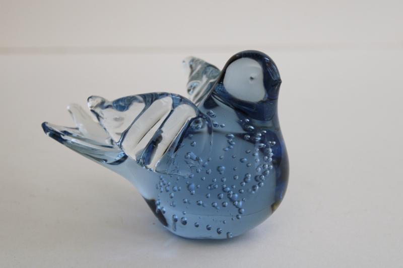 vintage hand blown glass paperweight, bluebird of happiness, big fat mama bird