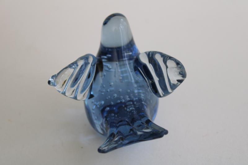 vintage hand blown glass paperweight, bluebird of happiness, big fat mama bird
