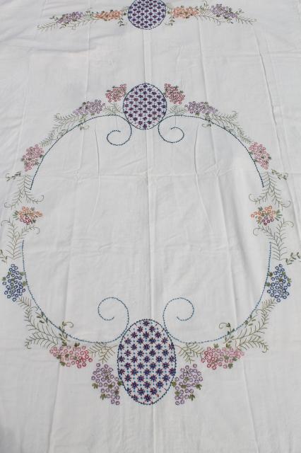 vintage hand embroidered cotton bedspreads, pair of summer weight coverlets w/ embroidery