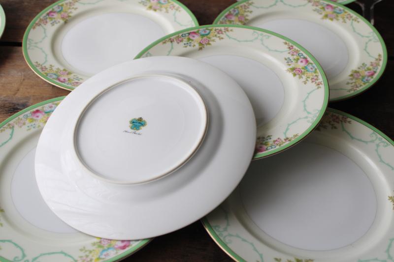 vintage hand painted Japan Meito china set of 12 salad plates Formal Garden floral w/ green>