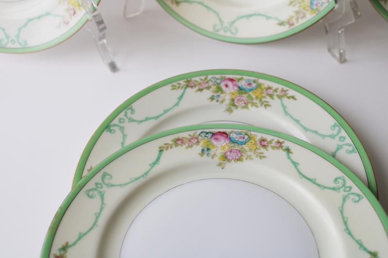 vintage hand painted Japan Meito china small dessert plates Formal Garden floral w/ green