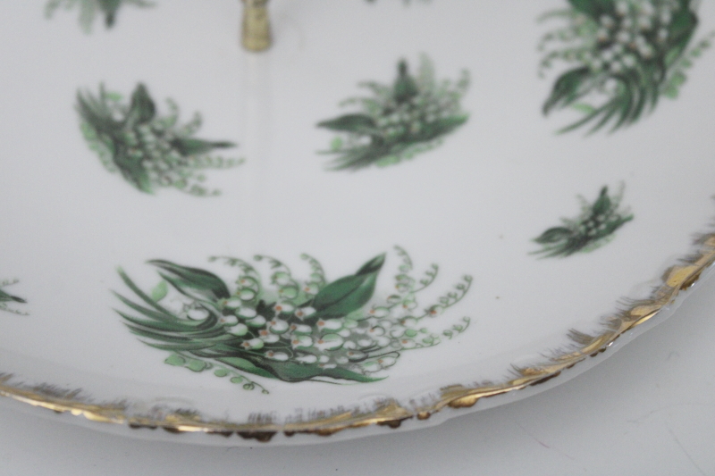 vintage hand painted Japan china tiered plate, two tier serving tray for wedding table lilies of the valley