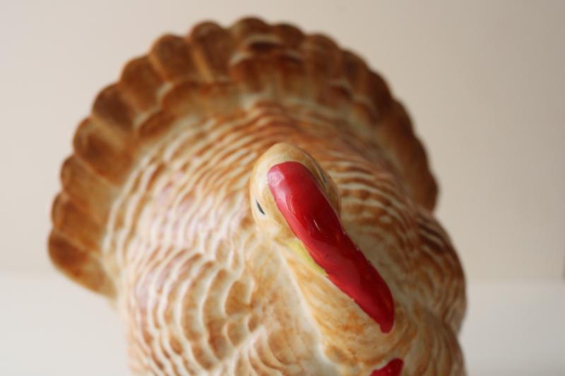 vintage hand painted ceramic turkey, Thanksgiving decor table centerpiece